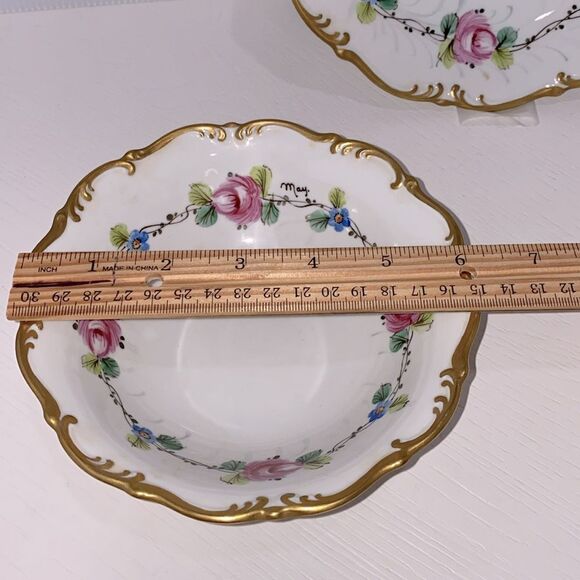 Vintage Tirschenreuth 1838 Germany Gold Trim Hand Painted Porcelain Dish & Plate - Picture 10 of 13